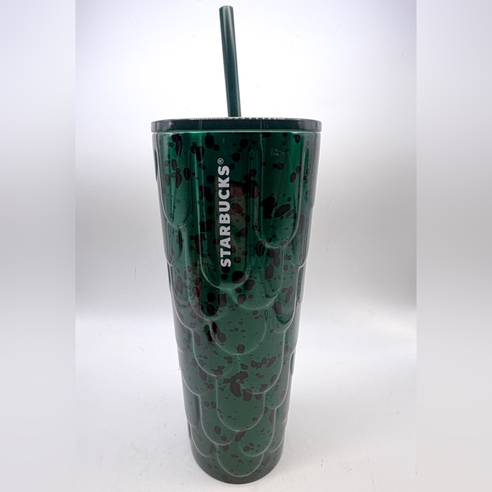 Starbucks Splatter Paint Green & Black Stainless Steel Cup Tumbler 24 oz Wicked